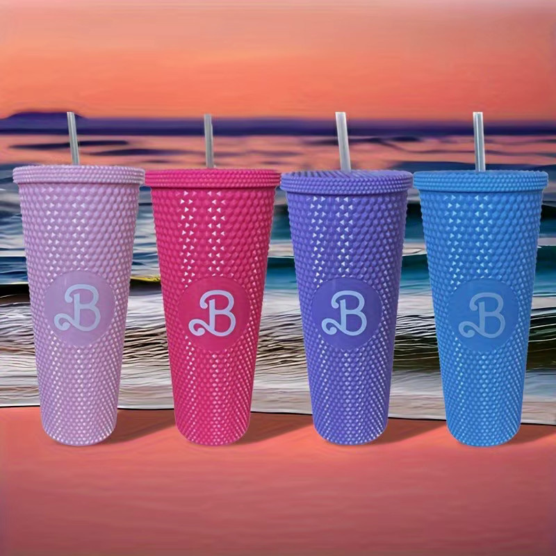 LUSQI Trinkbecher mit Durian-Muster in Pink, auslaufsicherer Tumbler mit Strohhalm, 710 ml - Bild 2