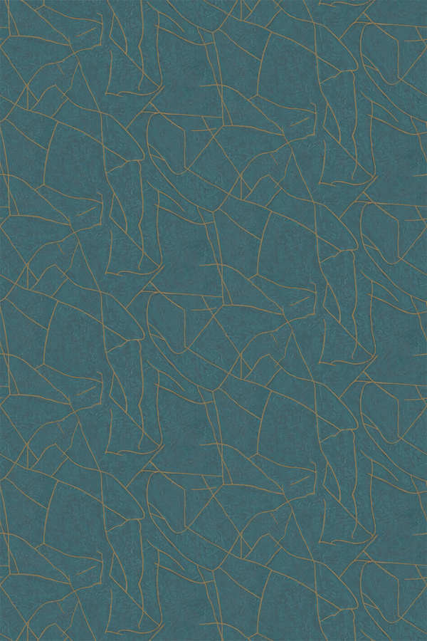 Élitis Tapete Kintsugi VP 1004 42 mit abstraktem Design in Gold, Silber, Türkis und Petrol aus Vlies und Vinyl - Bild 1