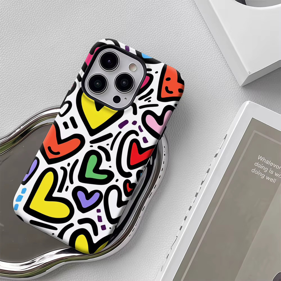 Handyhülle mit bunten Herzen für Apple iPhone 17 16 15 14 13 12 Pro Max Plus in Multicolour mit doppelschichtiger Rückseite - Bild 5