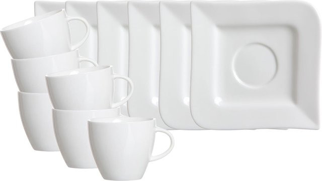 Ritzenhoff & Breker Espressotassen mit Untertassen Melodie aus Porzellan, Weiß, 6er Set, 80 ml - Bild 1