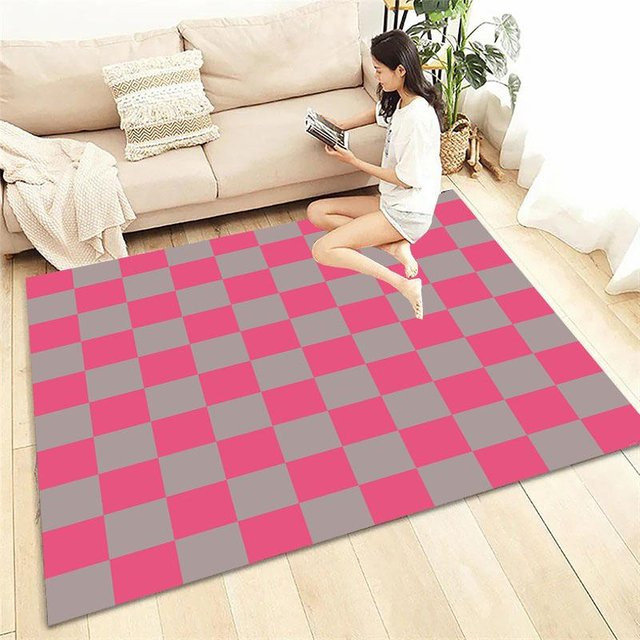 Rutschfester Bereichsteppich JGJG mit kariertem 3D-Quadrat-Design in Pink, B/T: 60 x 40 cm - Bild 1