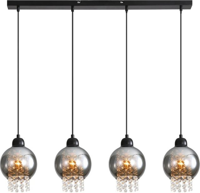 NETTLIFE Moderne Hängelampe aus Kristall und Glas in Schwarz und Transparent mit E27 Fassung für Wohnzimmer, Esszimmer und Küche - Bild 1