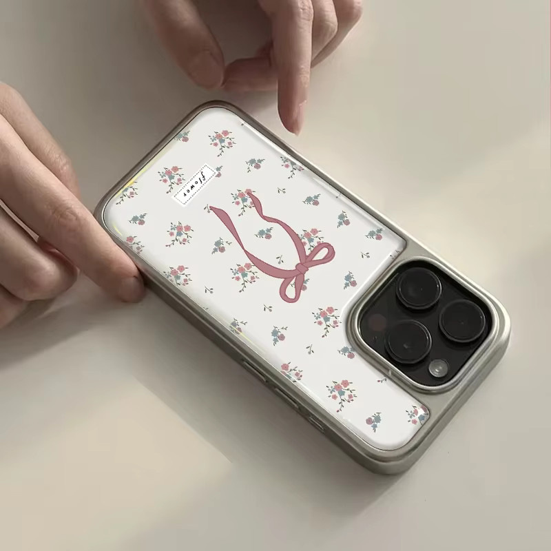 DecoPhone Stoßfeste Handyhülle mit rosa Blumendruck und silbernem Rand für iPhone 17, 16, 15, 14 Pro Max - Bild 2