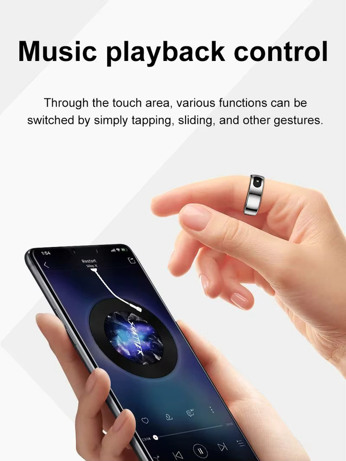Uhoofit Smart Ring R08 in Schwarz für Damen und Herren mit Touch Control, Gesundheitsmonitor und IP68 5ATM Wasserdichtigkeit - Bild 3