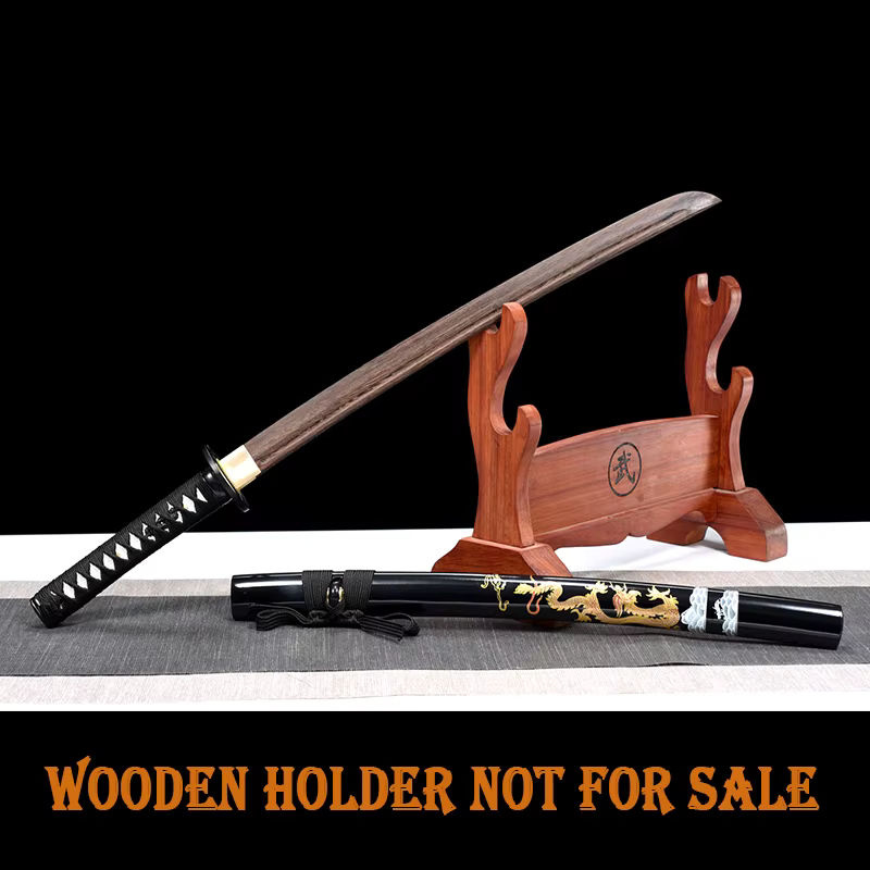 Japanisches Wakizashi Trainingsschwert Drache Saya mit Musashi Tsuba Iron aus Holz und Metall in Schwarz und Braun - Bild 4