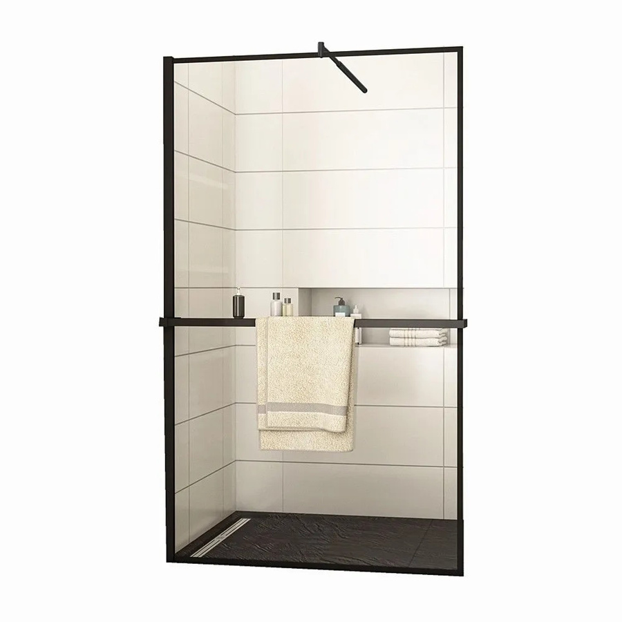 Duschparadies Walk-in Duschwand aus 8mm Nano-Glas mit schwarzem Rand und Duschregal, B: 80 cm, H: 200 cm - Bild 2
