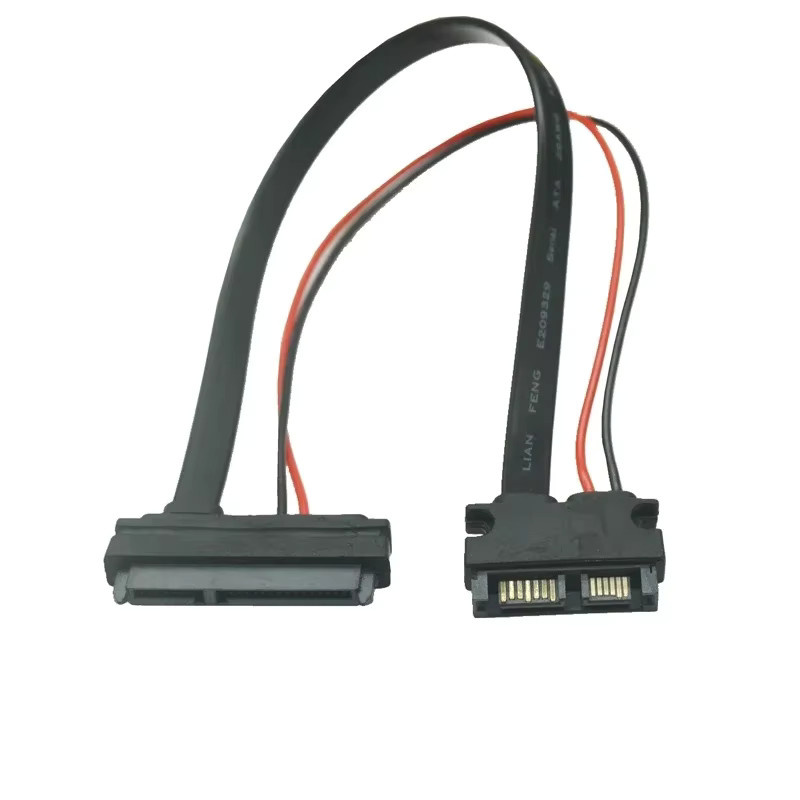 BSN SATA-Kabel Konverter von 22Pin 7+15 Buchse auf Slimline SATA 13Pin 7+6 Stecker, Schwarz, Länge: 30 cm - Bild 2