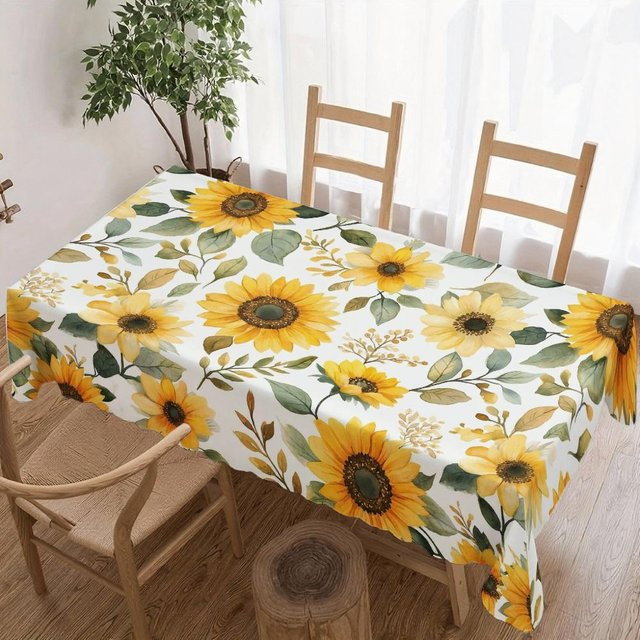 Wasserdichte quadratische Tischdecke mit Sonnenblumenmuster von JINGYUE Pet in Weiß, B/B: 140 x 140 cm - Bild 1