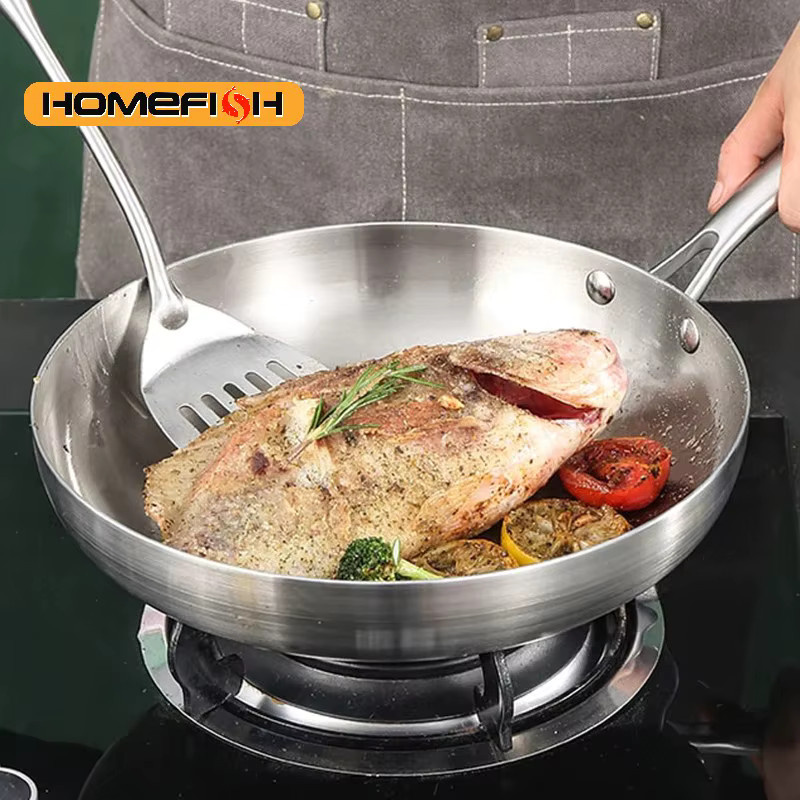 RELI Pfanne aus Edelstahl 304, unbeschichtet, Farbe: Silber, Durchmesser: 22 cm, geeignet für Induktionsherde und Gasherde - Bild 4