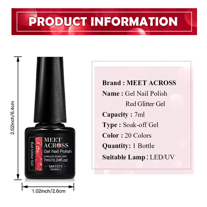 MEET ACROSS Nagellack, Rot, Glitter, Glänzend, 7 ml - Bild 6