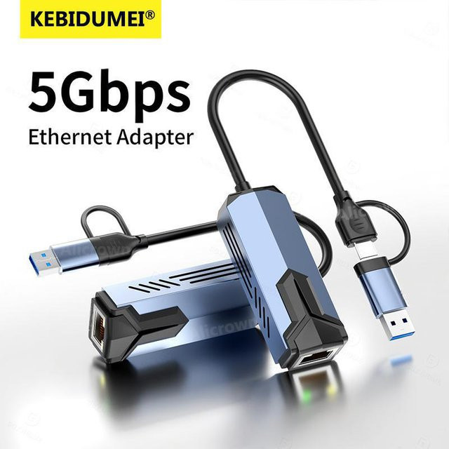 kebidumei USB-C zu RJ45 Ethernet Adapter mit 5 Gbit/s High Speed LAN Konverter für MacBook und Notebook - Bild 1