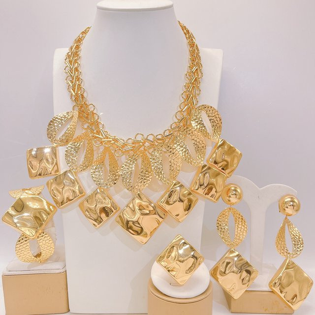 Yulaili Schmuck-Set, vergoldet, Halskette, Ohrringe, Armband, Damen - Bild 1