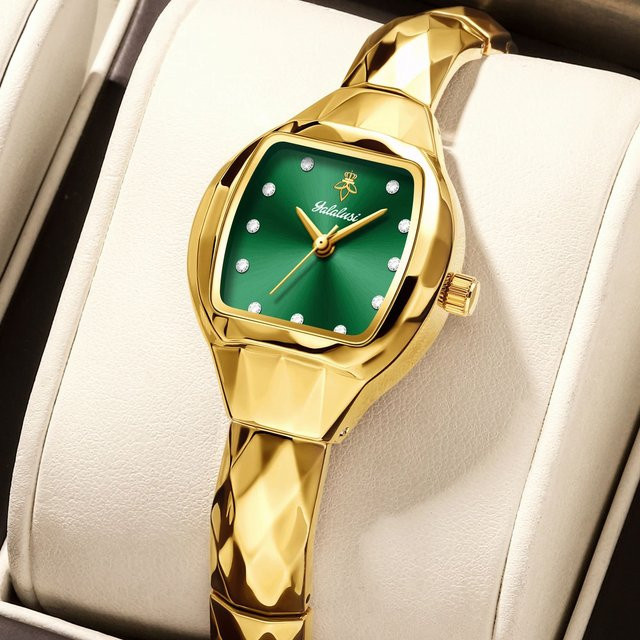 YaLaLuSi Armbanduhr, Quarz, Edelstahl, Gold, Kristall, Damen - Bild 1