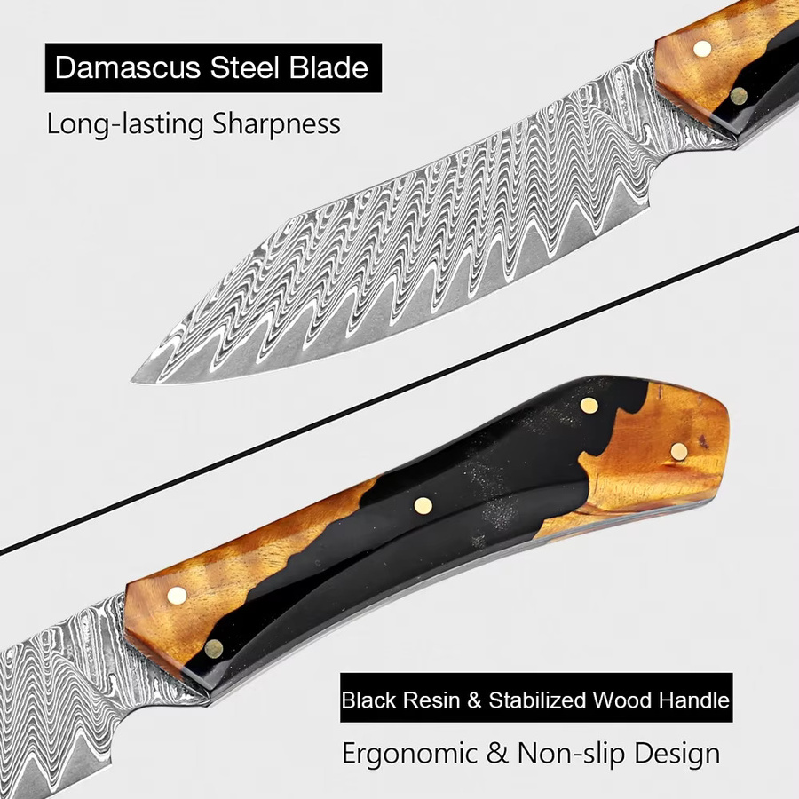 Xituo Damaststahl Schälmesser mit schwarzem Holzgriff, Japanisches Allzweckmesser für Obst, Klingenlänge: 8,9 cm - Bild 3