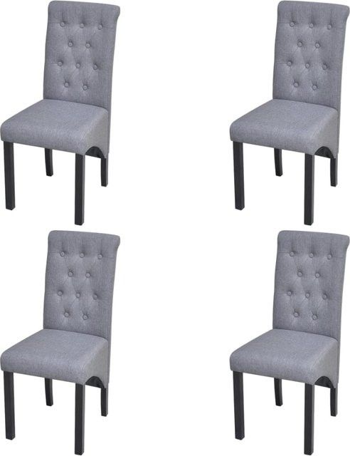 Vidaxl Esstischstühle Set aus 4 Stück, Stoffbezogen, Hellgrau, Massivholz - Bild 1
