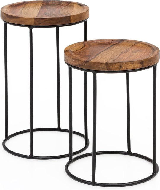 FineBuy 2er Set Beistelltische FB51458 aus Sheesham Holz und Metall in Braun im Industrial-Design - Bild 1