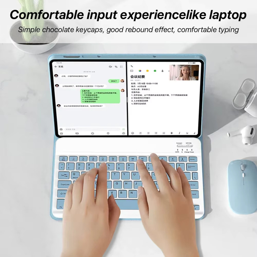qukam Bluetooth-Tastaturhülle mit Stiftetui für iPad Pro, Air und Mini in Pink mit QWERTY Layout - Bild 3