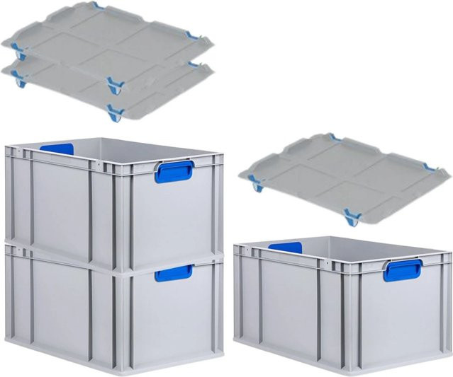 PROREGAL Spar Set 3x Eurobox Nextgen Color mit Auflagedeckel und Schiebeschnappverschlüssen, Blau, H: 32 cm, B: 40 cm, T: 60 cm - Bild 1