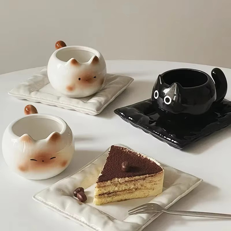 Keramik Tasse JUSTINLAU in Form einer Siamesischen Katze, Schwarz-Weiß - Bild 2