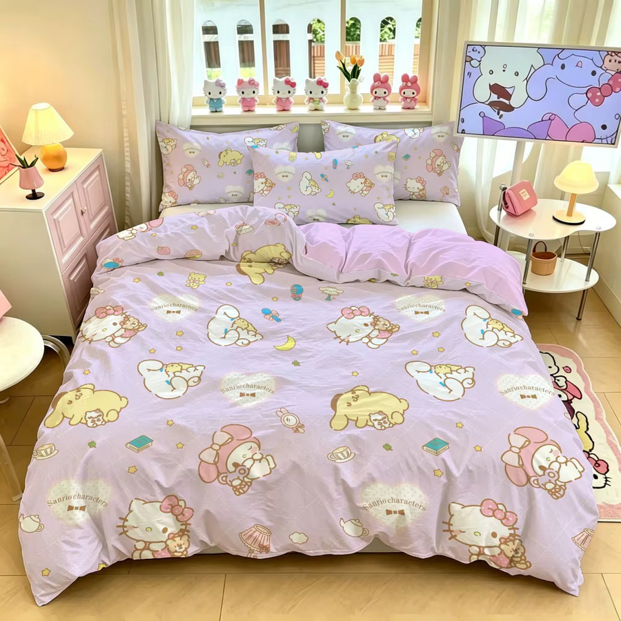 Sanrio Hello Kitty Bettwäsche-Set aus Baumwolle, 3-teilig, Pink, B/H: 90 x 190 cm - Bild 1