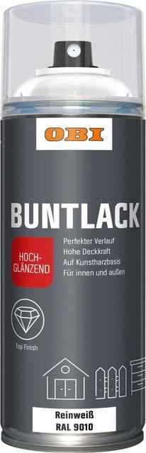 OBI Buntlack Spray RAL 9010 Reinweiß hochglänzend für Holz, 400 ml - Bild 1