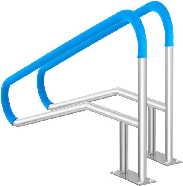 2er Set Poolhandlauf aus Edelstahl mit Grundplatte für Whirlpools, Farbe: Silber - Bild 1