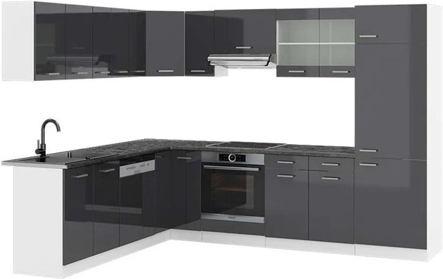 Vicco R-Line Eckküche in Anthrazit Hochglanz und Weiß B/T/H: 227 x 287 cm - Bild 1