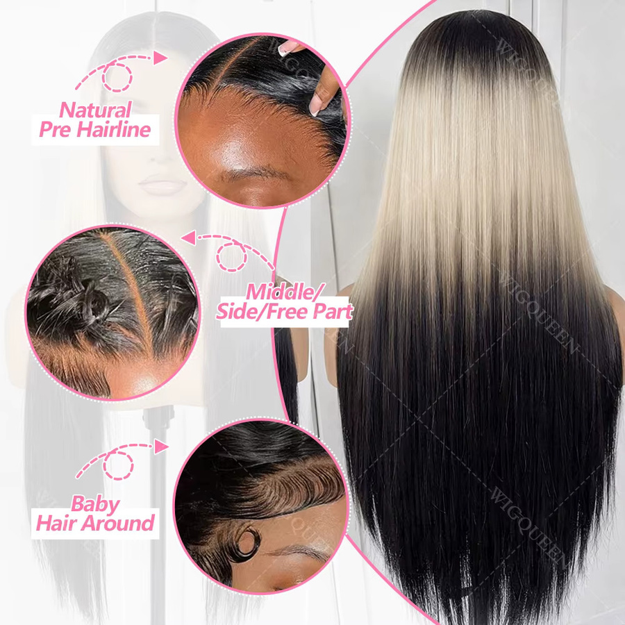 Wig Queen Blonde Highlight Lace Frontal Perücke, Echthaar, Glatt - Bild 3