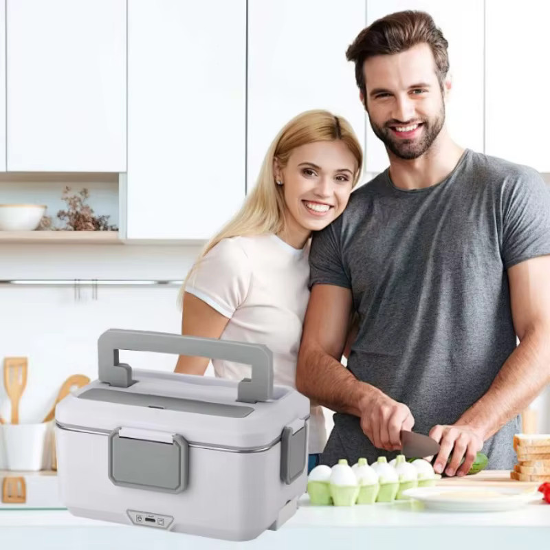 OWJHE Elektrische Heiz-Lunchbox mit Edelstahl-Inneneinsatz, tragbarer Speisenwärmer und Bento-Box in Weiß, 2,5/1,5 l - Bild 5