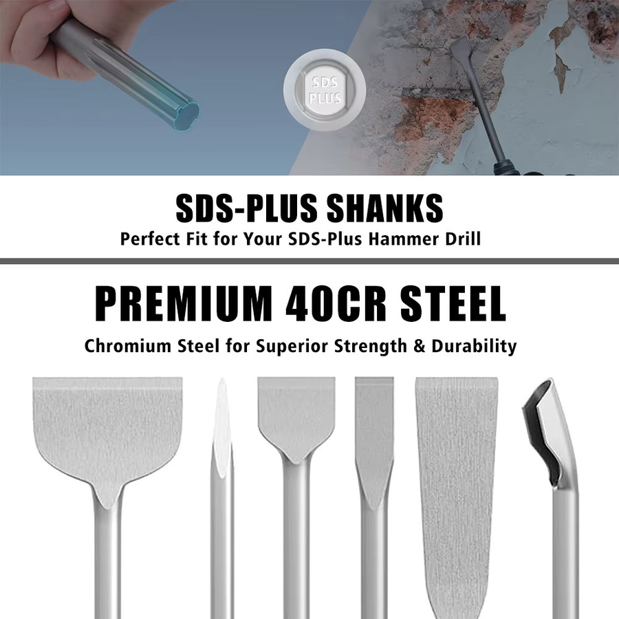 7-teiliges SDS Plus Meißel-Set von SHENSEN in Silber für Bohrhammer und Mauerwerk - Bild 4