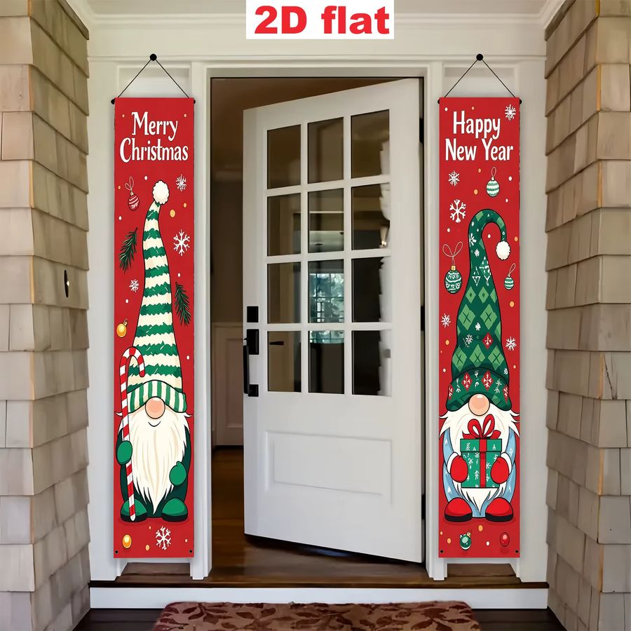 VIKAMA Weihnachts-Zwerg Veranda-Banner in Rot aus Polyester für Innen- und Außenbereiche, Dekoration für Weihnachten und Neujahr, B/H: 180 x 30 cm - Bild 2