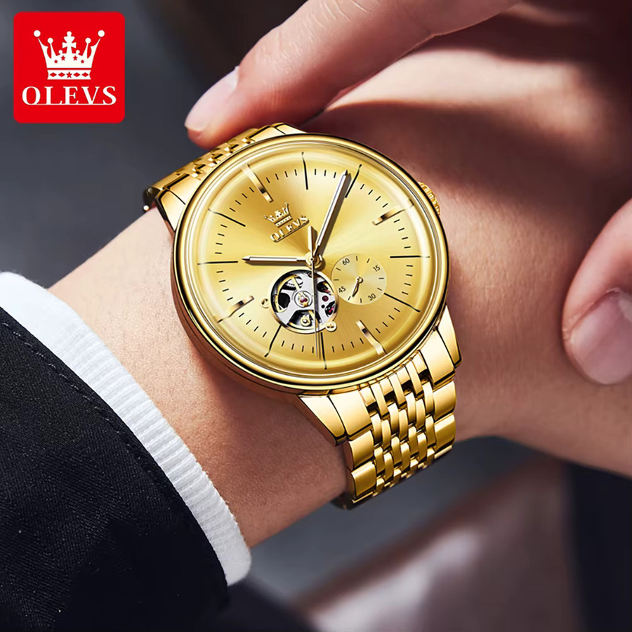 OLEVS Automatikuhr, Leder, Gold, Herren - Bild 3