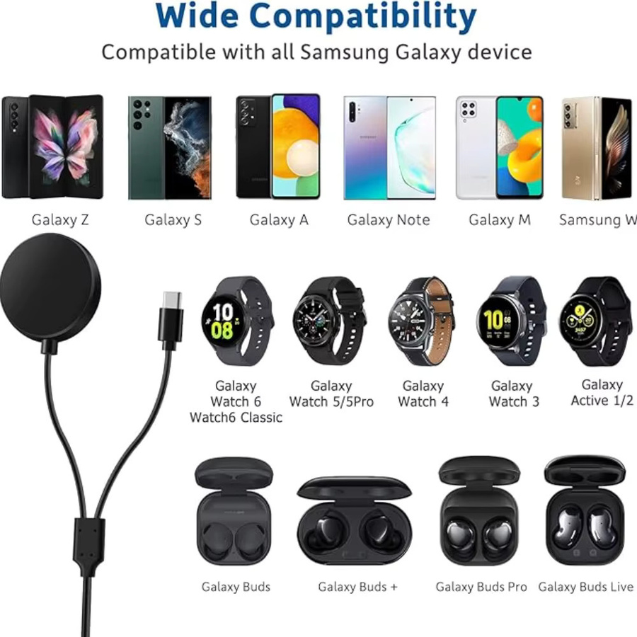 2-in-1 USB-C Ladegerät für Samsung Galaxy Watch 7, 6, 5 und 5 Pro sowie Smartphone, Schwarz - Bild 4