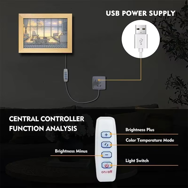 Dekoratives LED-Nachtlicht in Sonnenlicht-Optik als Wandkunst und Tischlampe, dimmbar, USB-Anschluss, Multicolour - Bild 3