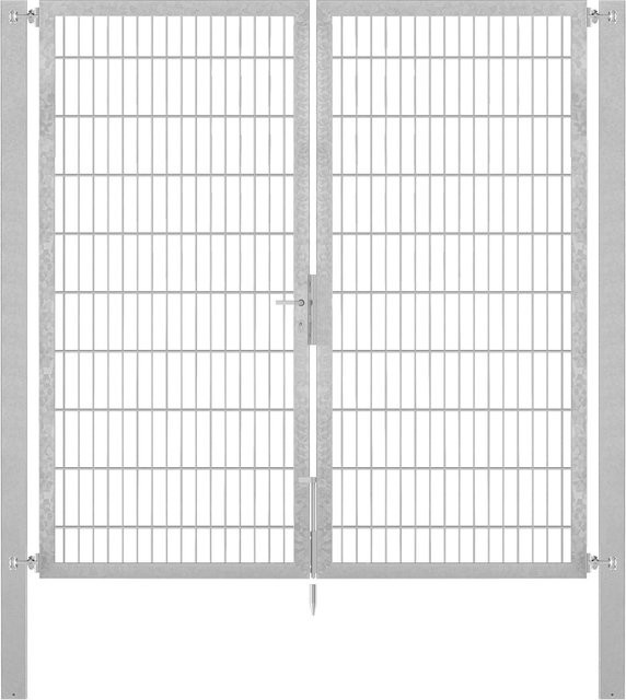 Doppeltor Flexo Plus aus Stahl in Silber, Feuerverzinkt, B: 200 cm, H: 200 cm, Pfosten B: 80 cm, T: 80 cm, H: 80 cm - Bild 1