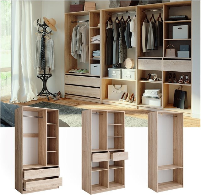 Vicco Kleiderschrank Elmo Set aus 3 Teilen in Sonoma, Farbe Braun, B: 100 cm, H: 200 cm - Bild 1