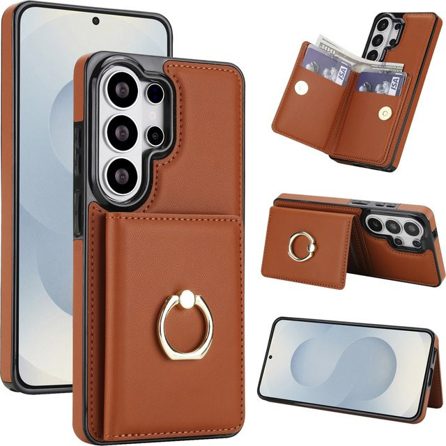 szHAIyu Brieftasche mit Kartenhalter und Ringständer als Handyhülle für Samsung Galaxy S26 Ultra S25 S24 FE S23 S22 S21 Plus A55 A56 A36 A16 A26 in Braun - Bild 1