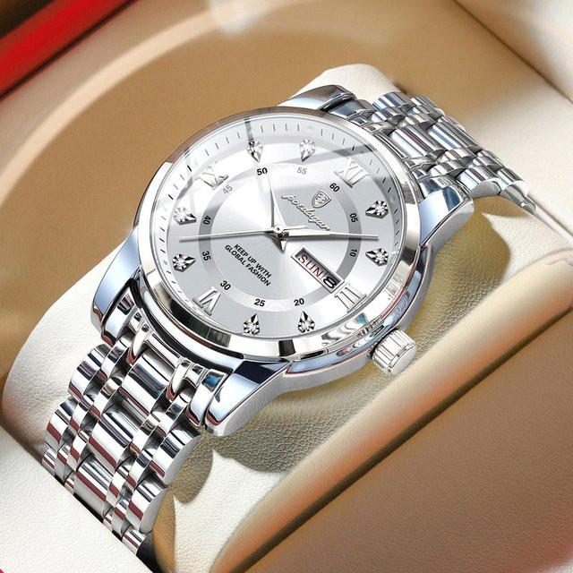 POEDAGAR Armbanduhr, Quarz, Edelstahl, Silber, 41 mm, Herren - Bild 1