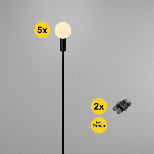 DLS Lighting Polo LED-Spießleuchte Set mit 5 Kugelleuchten in Weiß, inkl. Treiber und Verteilerdosen, IP65 Gartenbeleuchtung, Warmweiß 2700K - Bild 1