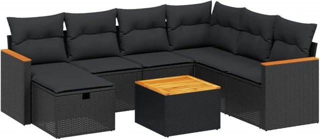 vidaXL 8-tlg Garten-Sofagarnitur in L-Form aus schwarzem Poly-Rattan mit Kissen und pulverbeschichtetem Stahlgestell - Bild 1