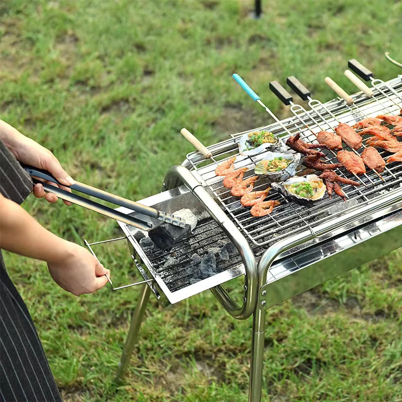 Edelstahl Grillzange und Holzkohle-Poker Set in Silber für Outdoor, Camping und Grillen - Bild 3
