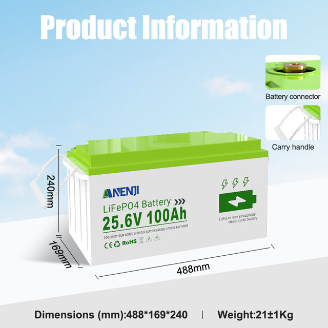 ANENJI LiFePO4 Akkupack mit Bluetooth, 12,8V oder 25,6V, 100Ah, Klasse A BMS, 6000+ Zyklen Lebensdauer - Bild 1