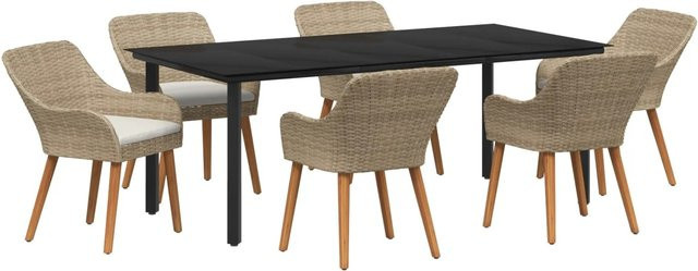 vidaXL 7-teiliges Garten Essset aus Poly Rattan in Beige für Terrasse und Garten - Bild 1