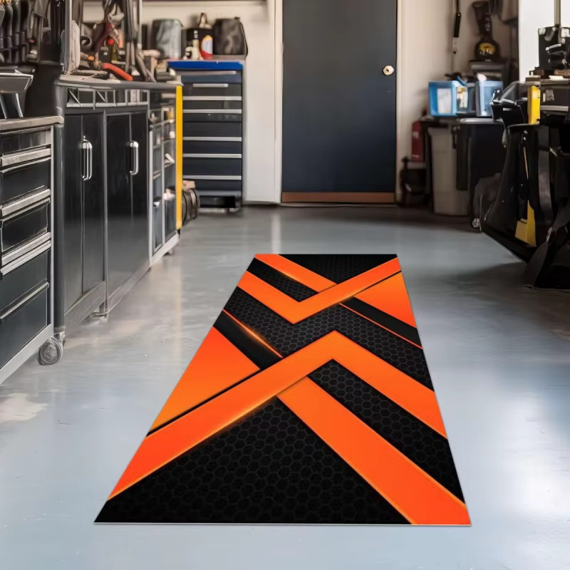 VIKAMA Sport Motorradmatte in Schwarz-Orange, rutschfeste Parkmatte für Bodenschutz und Dekoration - Bild 3
