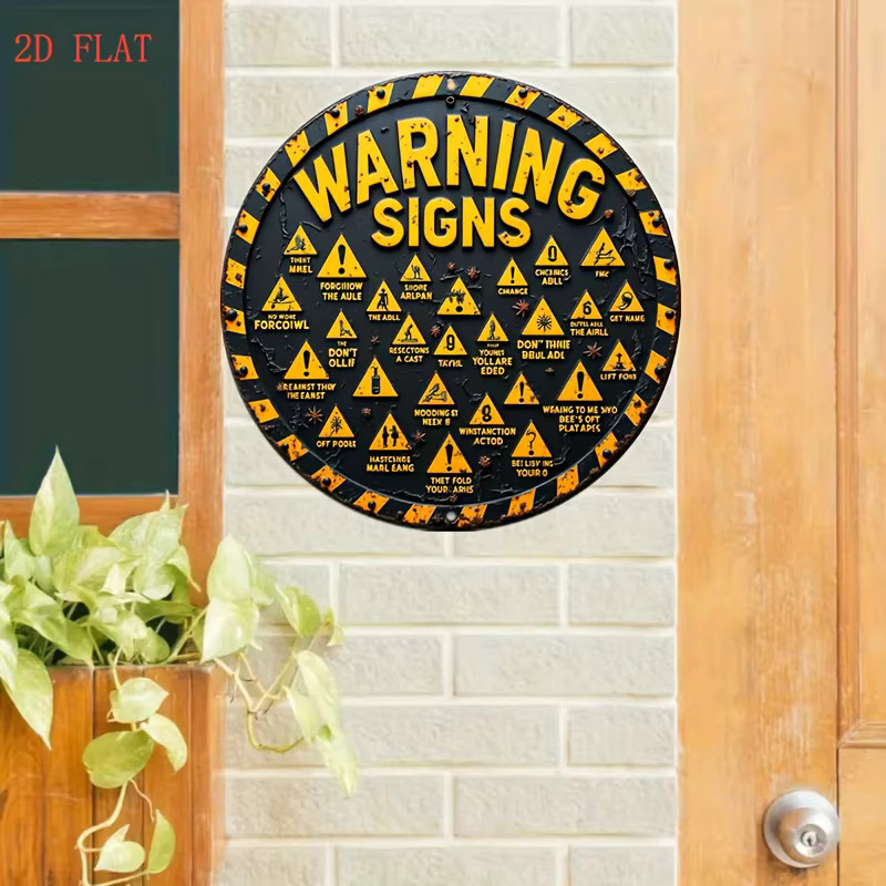 CIFbuy Vintage Caution Metallschild aus Aluminium in Gelb, rundes Wandkunst-Dekorationselement aus rostfreiem Metall - Bild 4