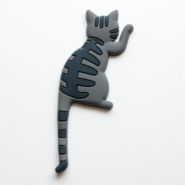 Topmix Magnetischer Kühlschrankaufkleber mit Katzen-Design und biegbarem Schwanz für Schlüssel und Notizen in Schwarz, Weiß, Grau oder Gelb - Bild 1