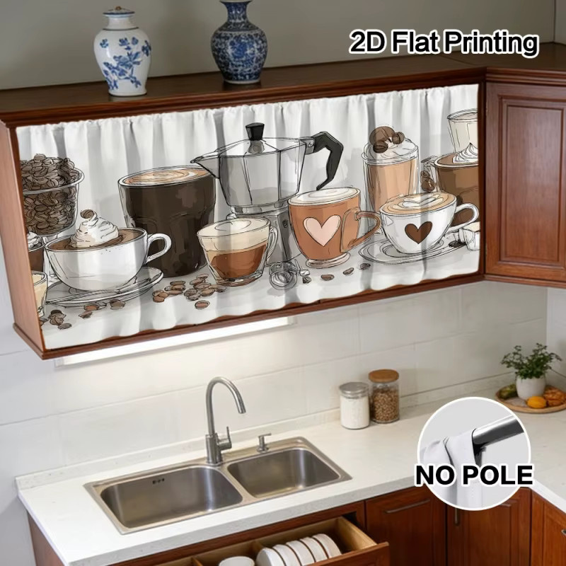 VIKAMA Küchenschrank-Vorhänge mit Kaffeebohnen-Druck, halbtransparente Sichtschutzvorhänge für Unterschränke - Bild 4