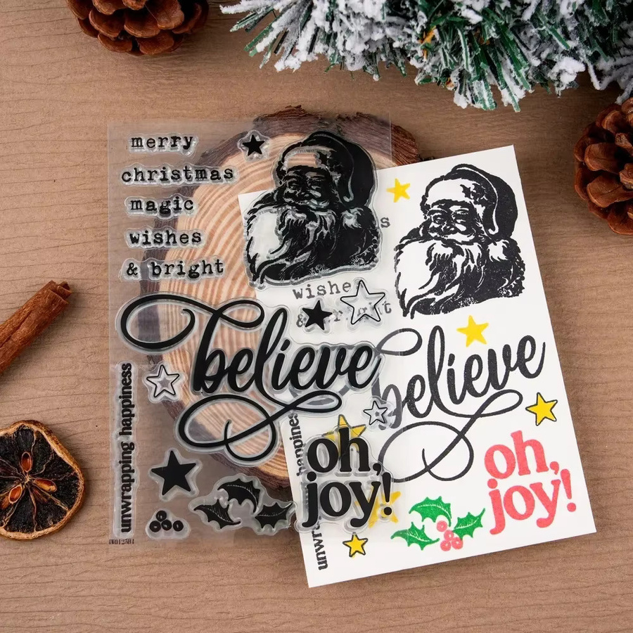 Weihnachts Stempel Set mit Motiven wie Rentier, Baum und Weihnachtsmann für DIY Scrapbooking und Kartenherstellung, transparente Kunststoffstempel - Bild 2