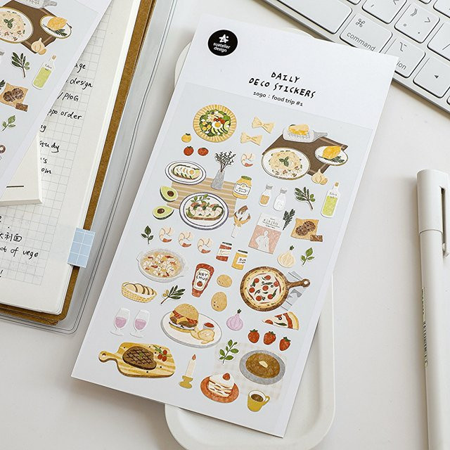 Suatelier Food Trip 3 Scrapbooking Sticker Set mit niedlichen Salat und Pizza Motiven in Mehrfarbig für dein DIY Tagebuch - Bild 1