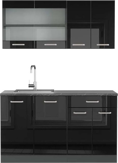Vicco R-Line Singleküche Schwarz Hochglanz und Anthrazit, Breite: 140 cm - Bild 1